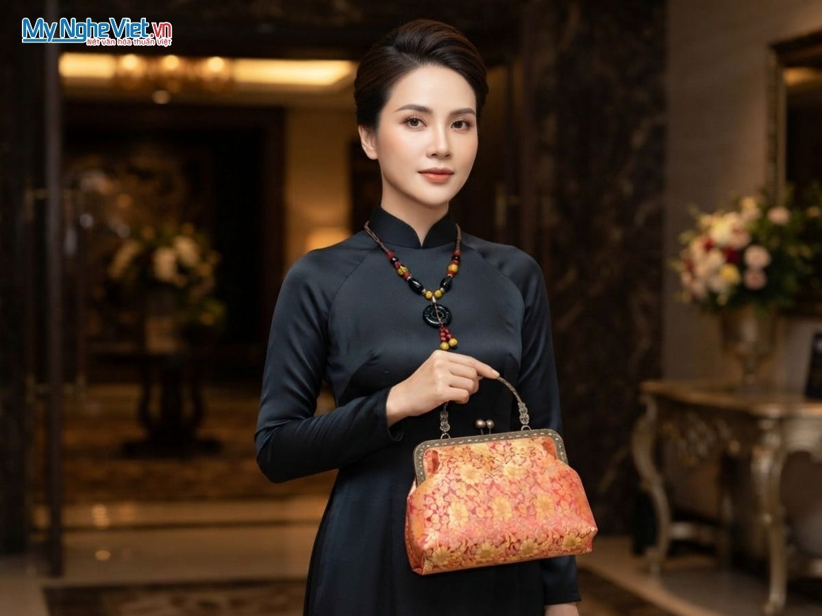 Túi Lụa Tơ Tằm Khóa Gọng Kim Loại Có Quai Xách TX003/2
