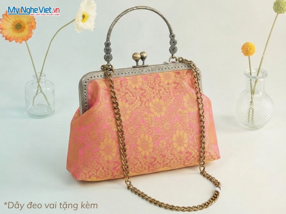 Túi Lụa Tơ Tằm Khóa Gọng Kim Loại Có Quai Xách TX003/2