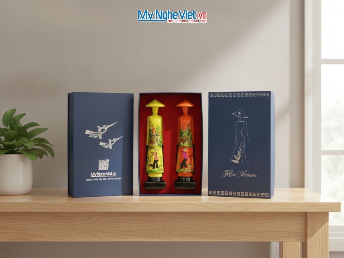 Tượng cô gái áo dài sơn mài đồng quê H25 MNV-MISS25V