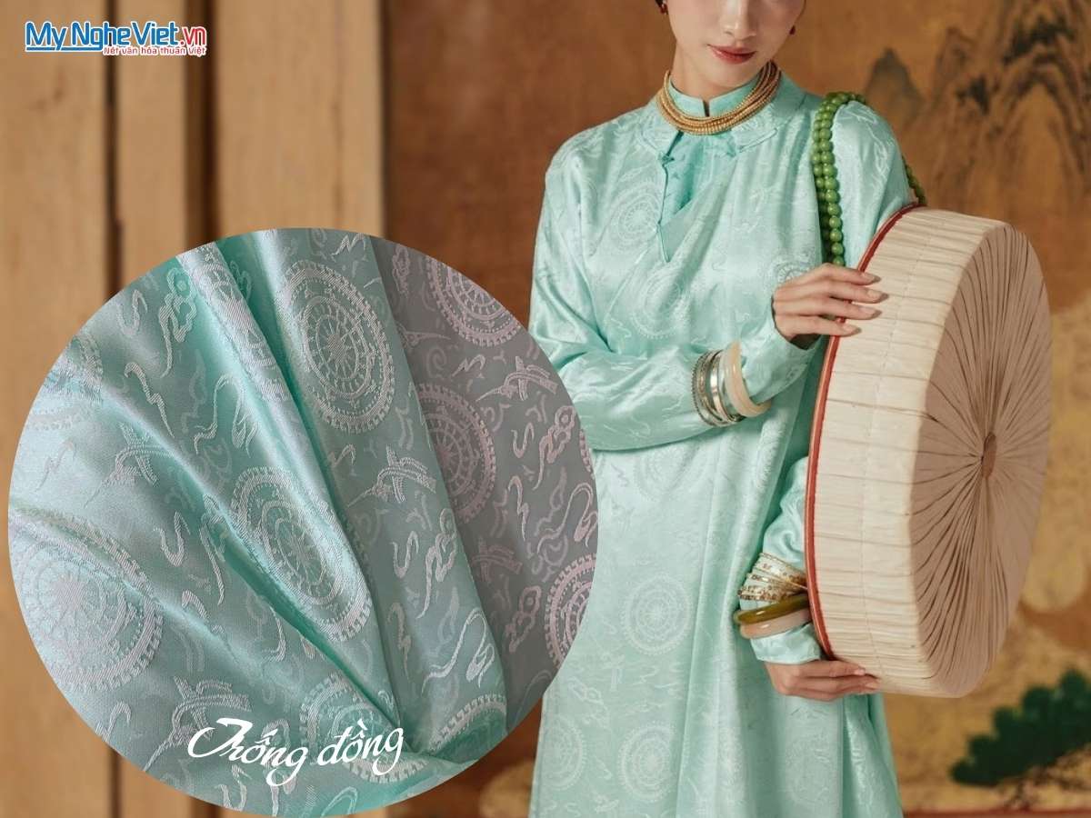 Vải Lụa Hà Đông Họa Tiết Trống Đồng 70% Tơ Tằm Khổ 90cm LHD97-6.2