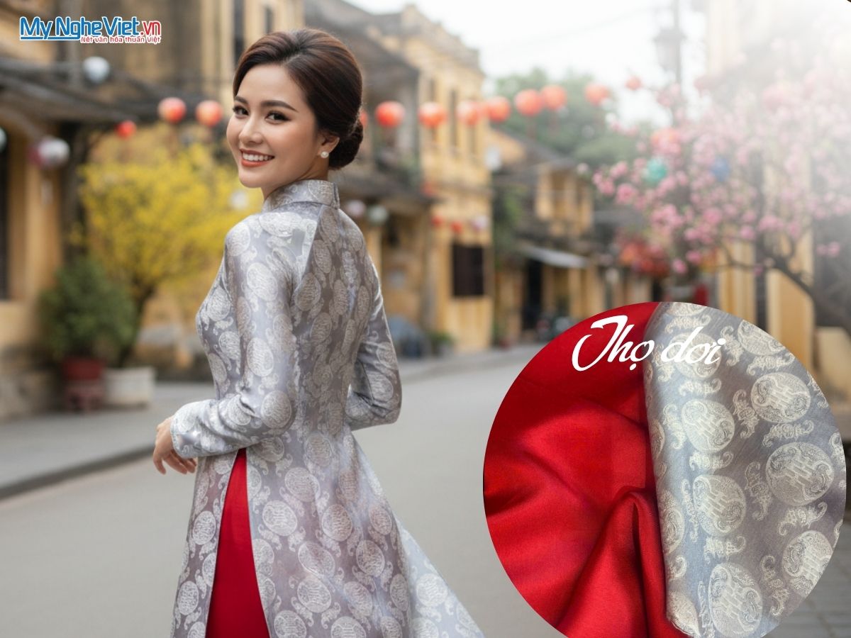 Vải Lụa Hà Đông Họa Tiết Thọ Dơi 70% Tơ Tằm Khổ 90cm LHD33-7