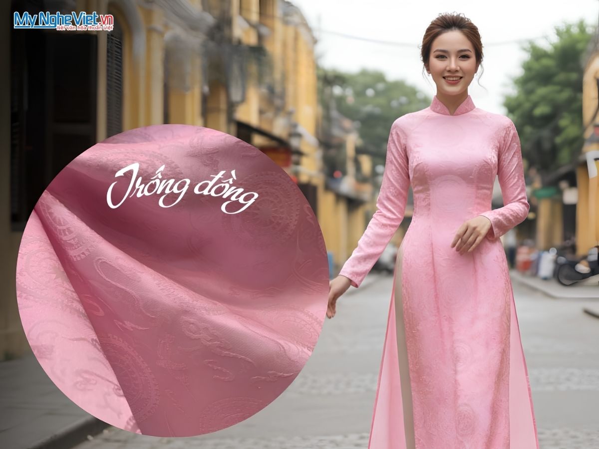 Vải Lụa Hà Đông Họa Tiết Trống Đồng 70% Tơ Tằm Khổ 90cm LHD1/1