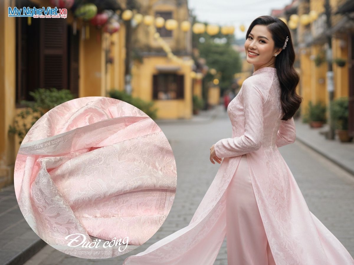 Vải Lụa Hà Đông Họa Tiết Đuôi Công 70% Tơ Tằm Khổ 90cm MNV-LNL41