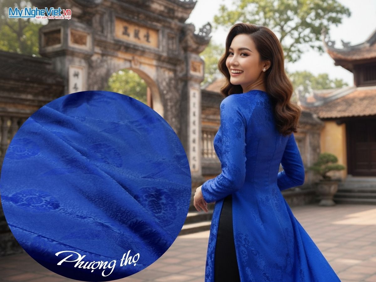 Vải Lụa Hà Đông Họa Tiết Phượng Thọ 70% Tơ Tằm Khổ 90cm MNV-LNL131