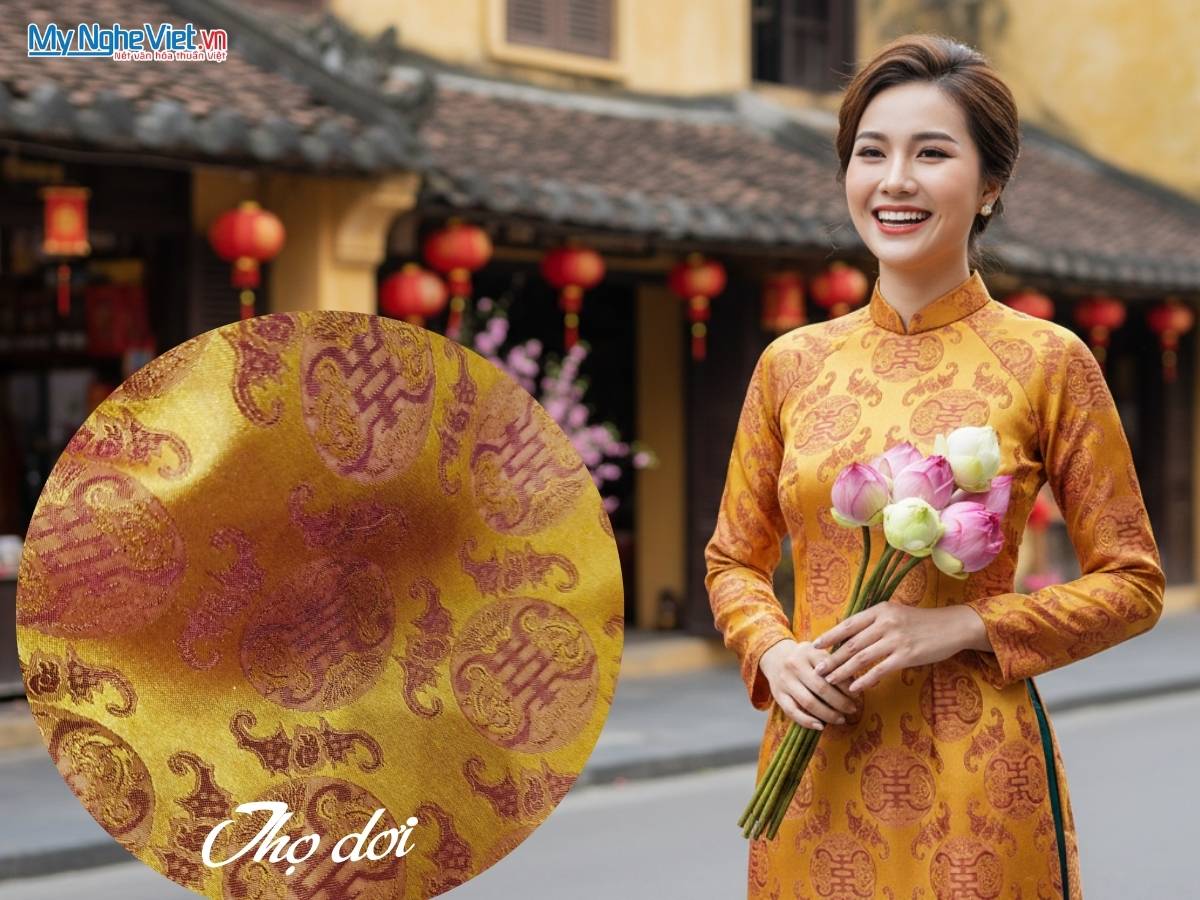 Vải Lụa Hà Đông Họa Tiết Thọ Dơi 70% Tơ Tằm Khổ 90cm MNV-LTA11/1