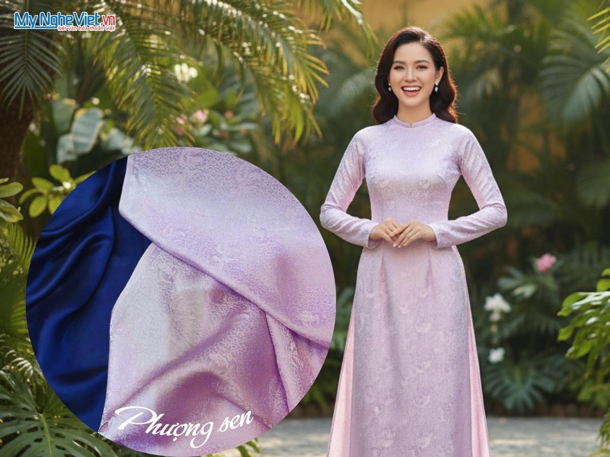 Vải Lụa Hà Đông Họa Tiết Phượng Sen 70% Tơ Tằm Khổ 90cm MNV-LHD37/3