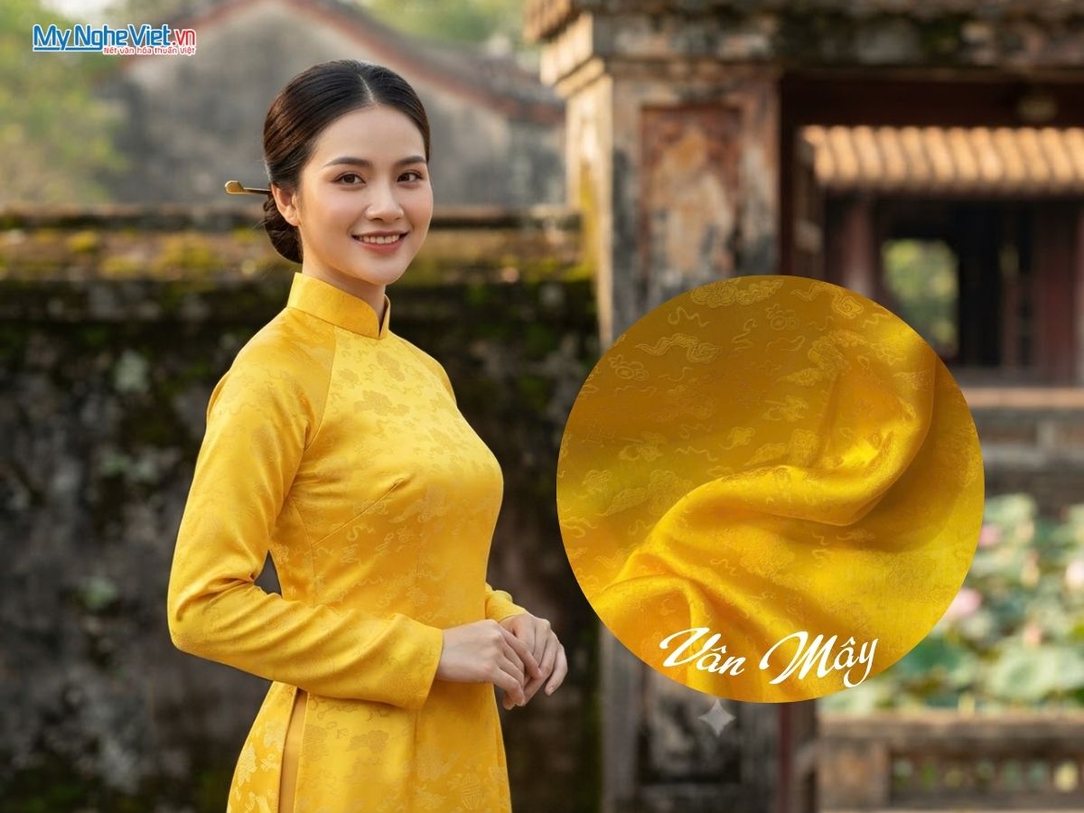 Vải Áo Lụa Vân Mây Màu Vàng 70% Tơ Tằm Khổ 90cm MNV-LHD37/36-4