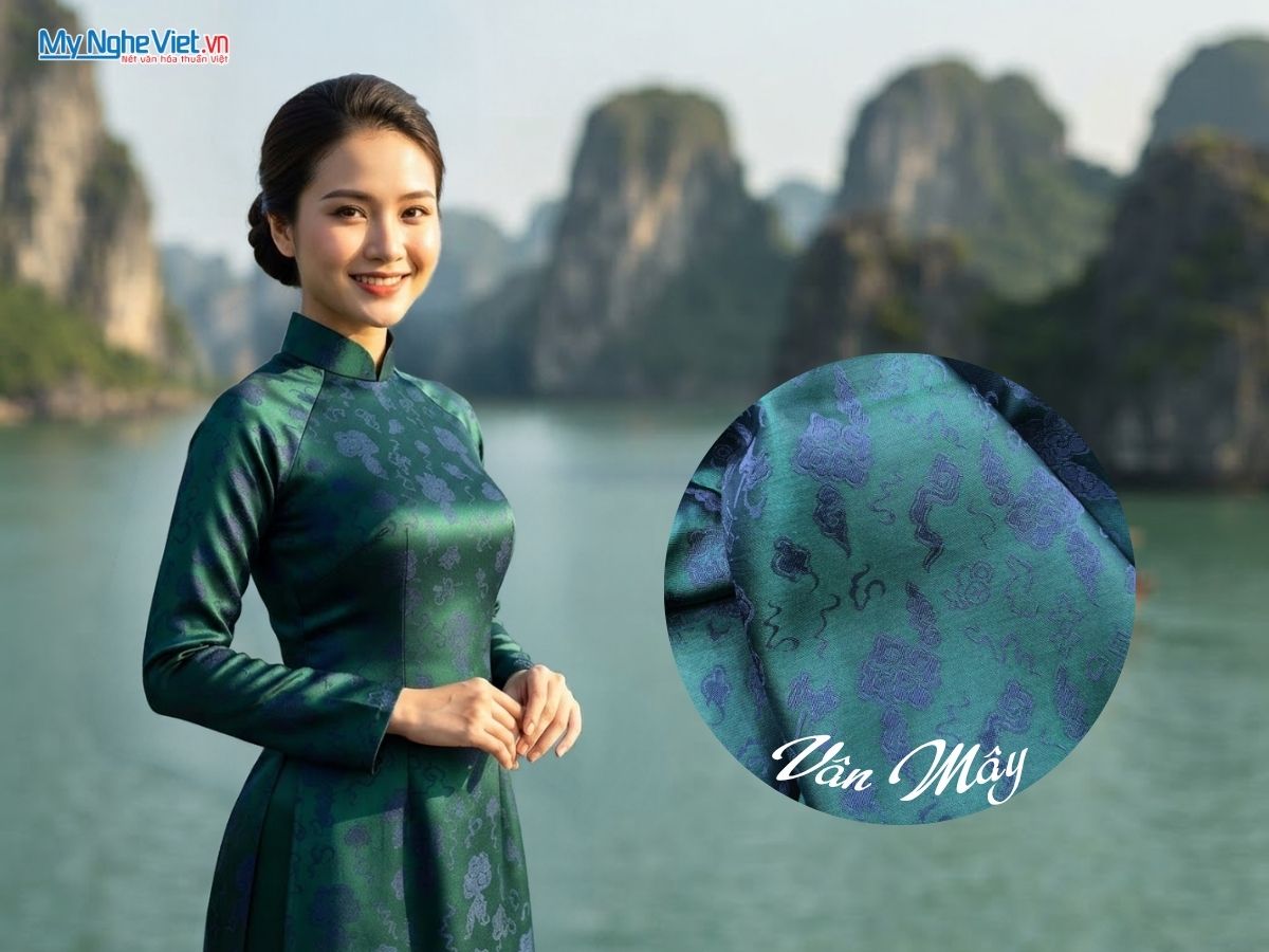 Vải Áo Lụa Vân Mây Xanh Cổ Vịt 70% Tơ Tằm Khổ 90cm MNV-LHD37/36-6