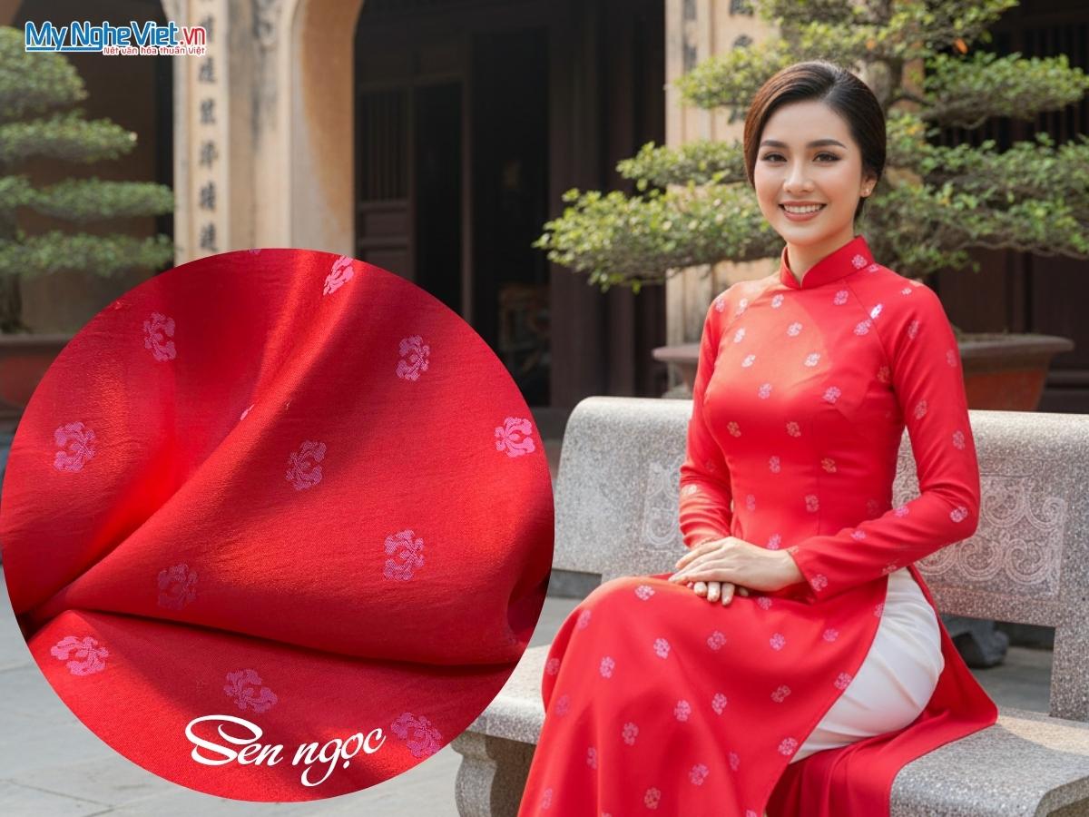 Vải Lụa Hà Đông Họa Tiết Sen Ngọc Hồng 70% Tơ Tằm Khổ 90cm MNV-SHSN318