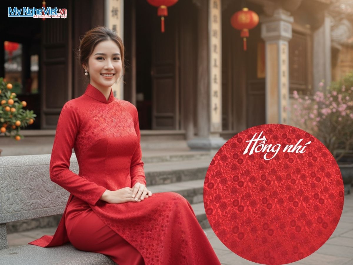 Vải Lụa Hà Đông Họa Tiết Hồng Nhí Màu Đỏ 70% Tơ Tằm Khổ 90cm MNV-LHD66-3.7