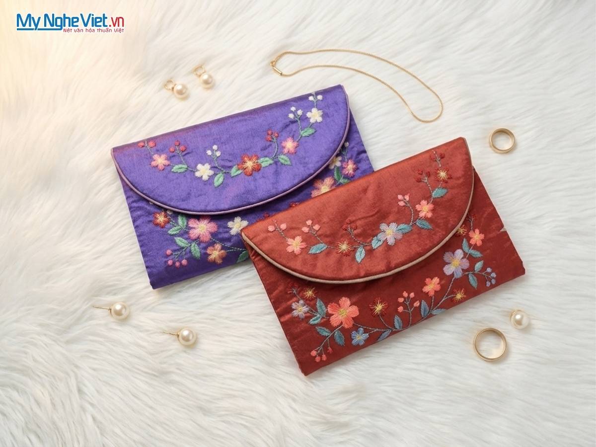 Ví Lụa Tơ Tằm Thêu Hoa MNV-VL13