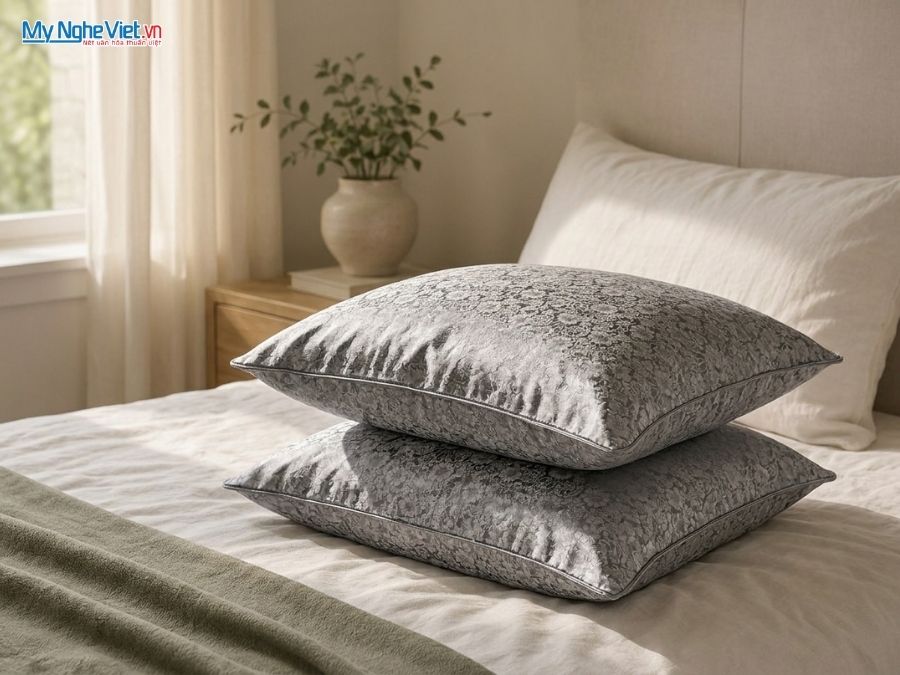 Vỏ Gối Lụa Hà Đông Họa Tiết Hoa Cúc Màu Xám Ghi LNL4040/4