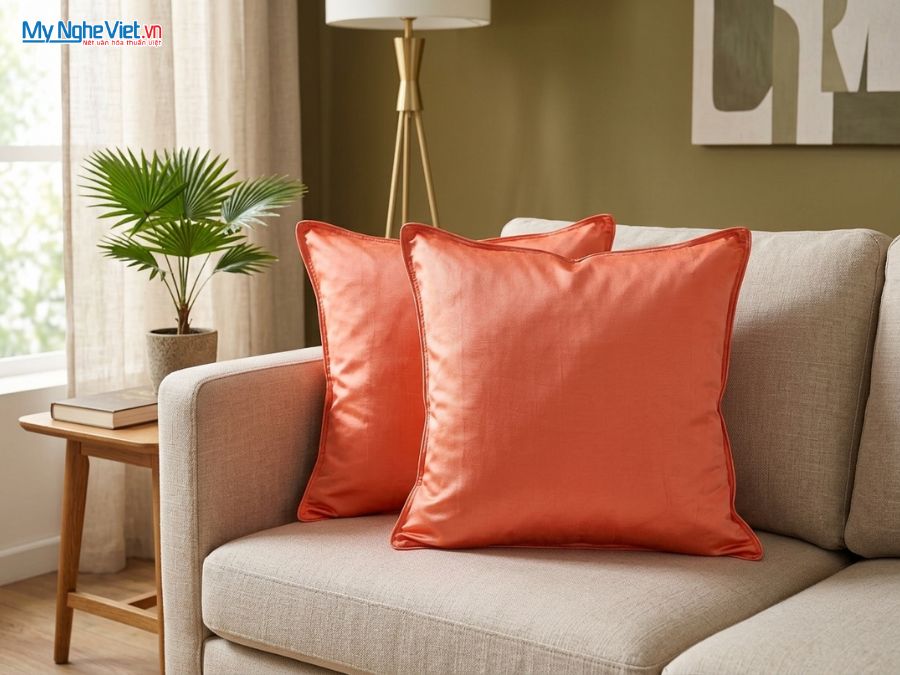 Vỏ Gối Lụa Hà Đông Trơn Màu Cam LNL4040/3