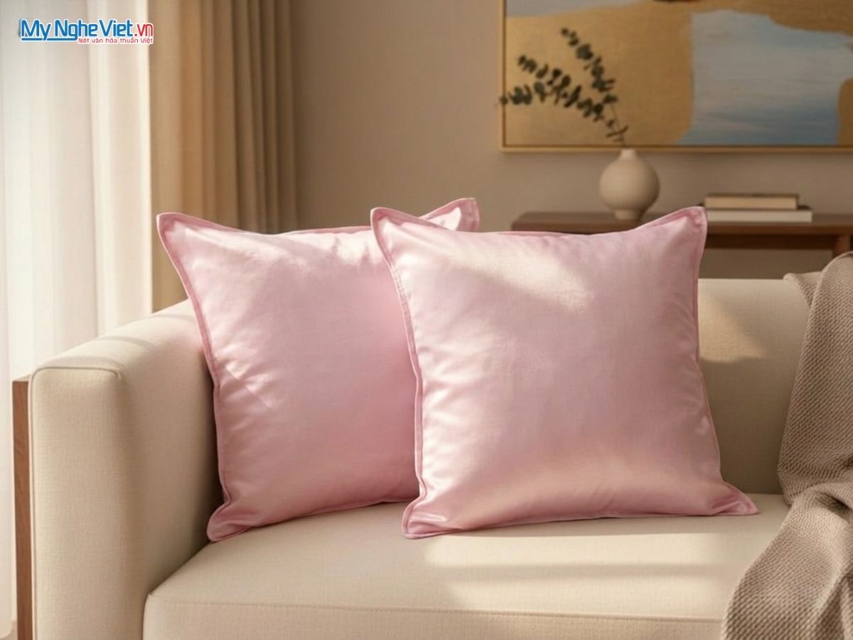 Vỏ Gối Lụa Hà Đông Trơn Màu Hồng LNL4040/10