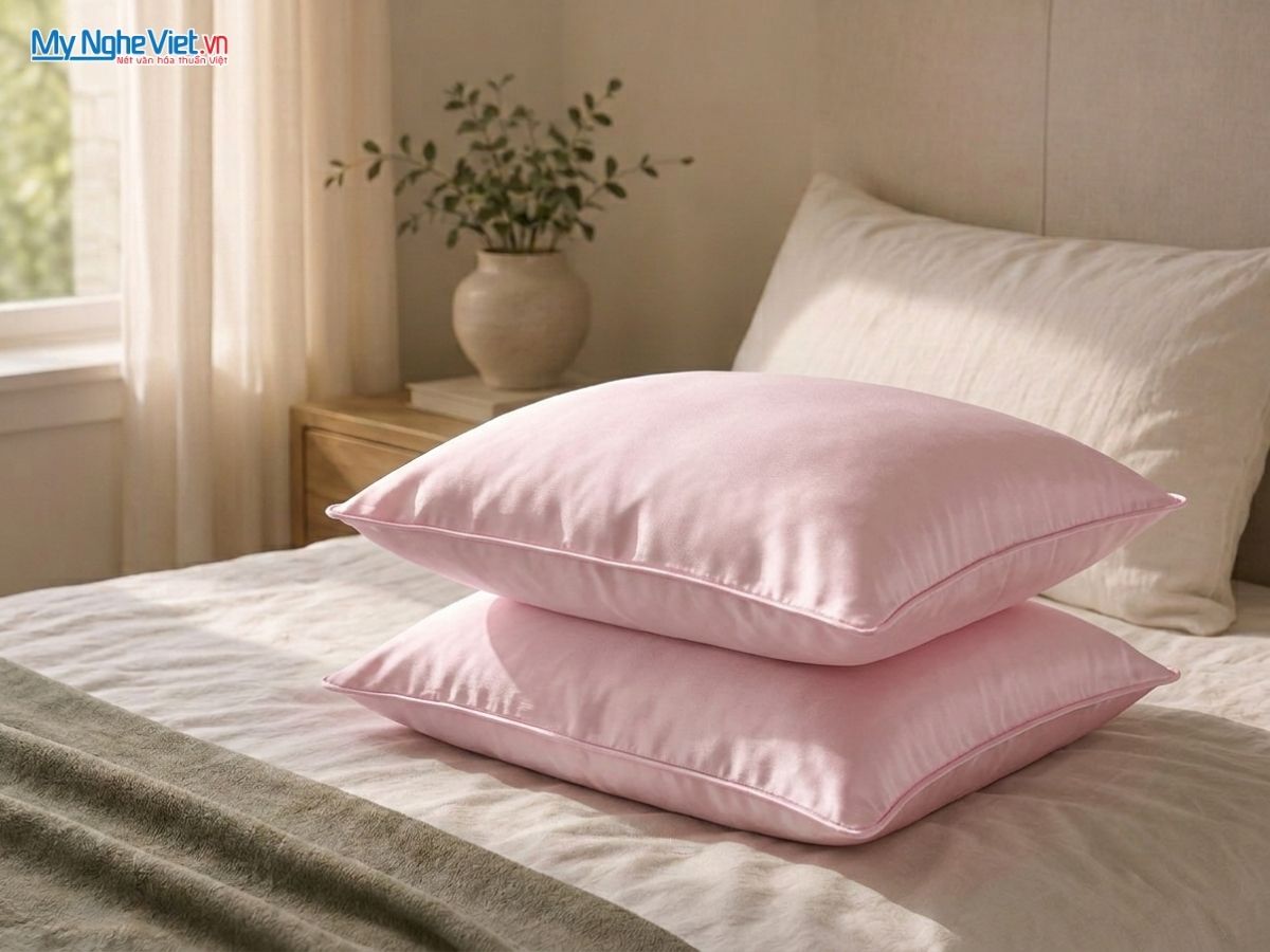 Vỏ Gối Lụa Hà Đông Trơn Màu Hồng LNL4040/10