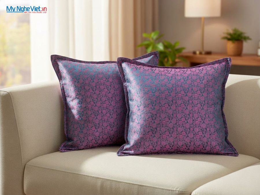 Vỏ Gối Lụa Hà Đông Họa Tiết Hồng Thọ Màu Tím LNL4040/8